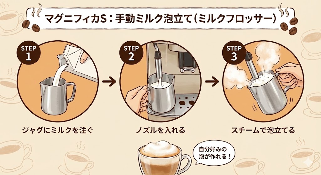 マグニフィカS手動ミルク泡立て