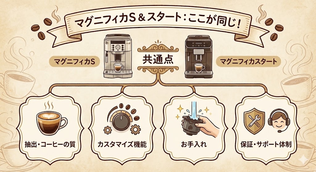 デロンギマグニフィカSとマグニフィカスタートの4つの共通点