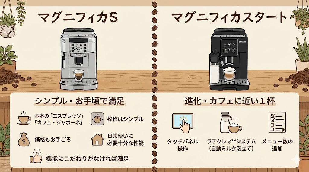 マグニフィカSはシンプル、マグニフィカスタートはカフェに近い