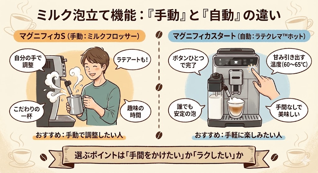 ミルク泡立て機能の違い