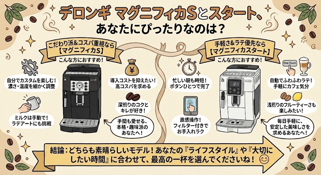 『デロンギマグニフィカSとスタートの違いは8つだけ！』まとめ