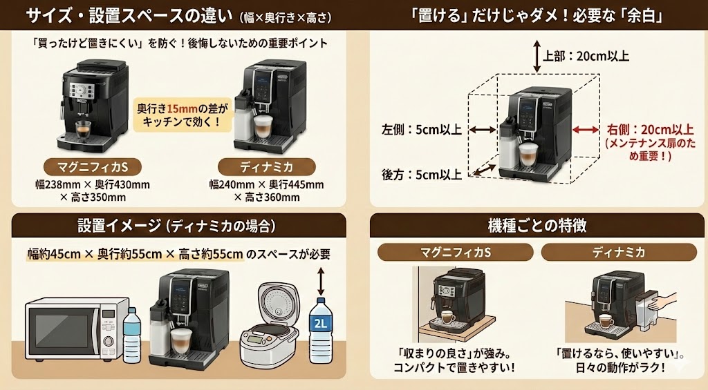 サイズ・設置スペースの違い(幅×奥行き×高さ)