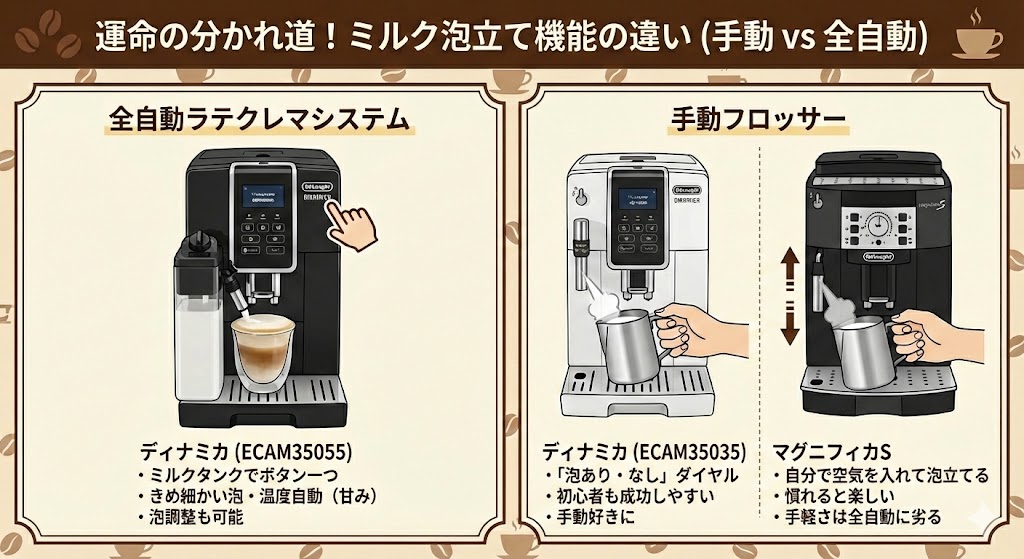 ミルク泡立て機能の違い