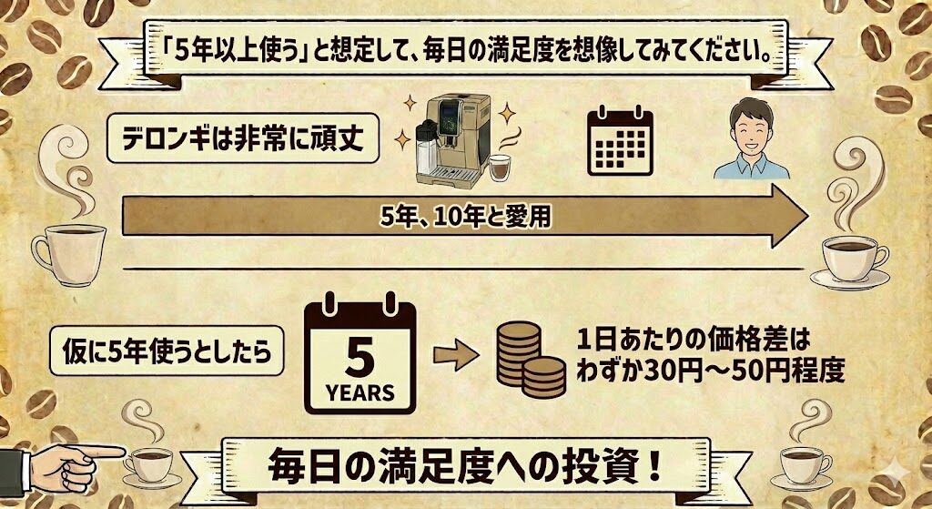 5年以上使うと想定して、毎日の満足度を想像してみてください。