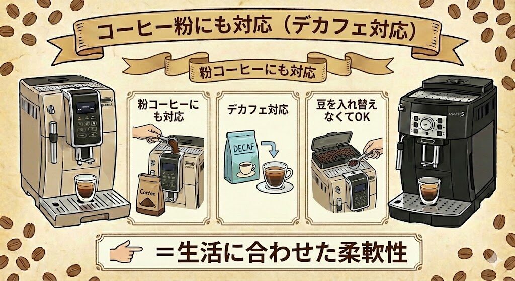 コーヒー粉にも対応(デカフェ対応)