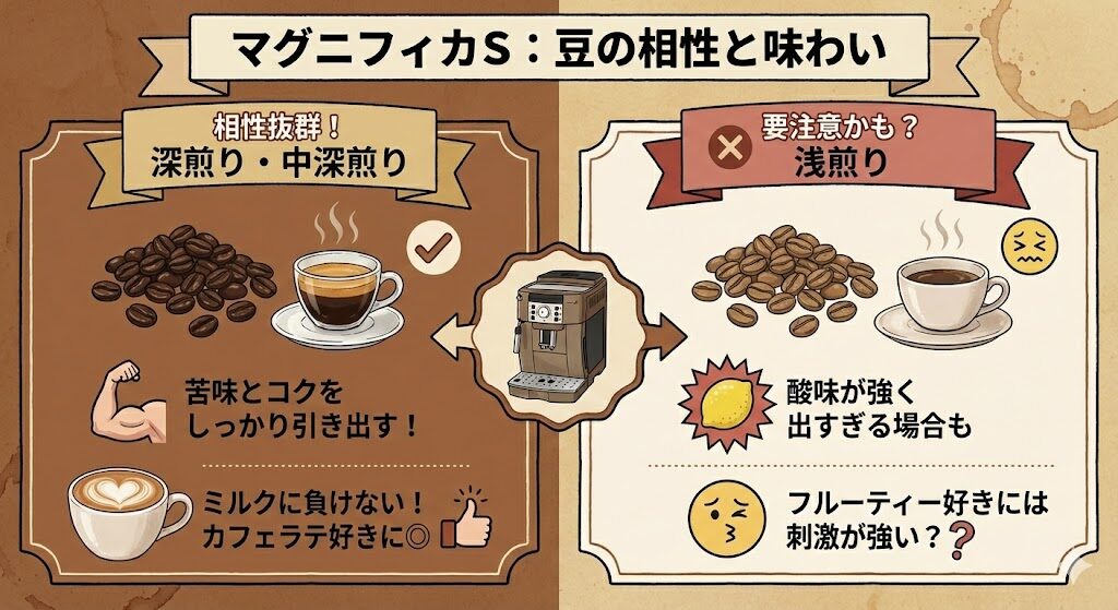 マグニフィカS:豆の相性と味わい