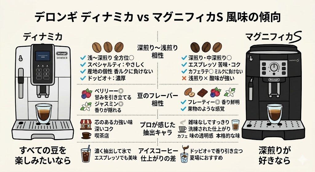 味の違い/ディナミカとマグニフィカSの風味の傾向