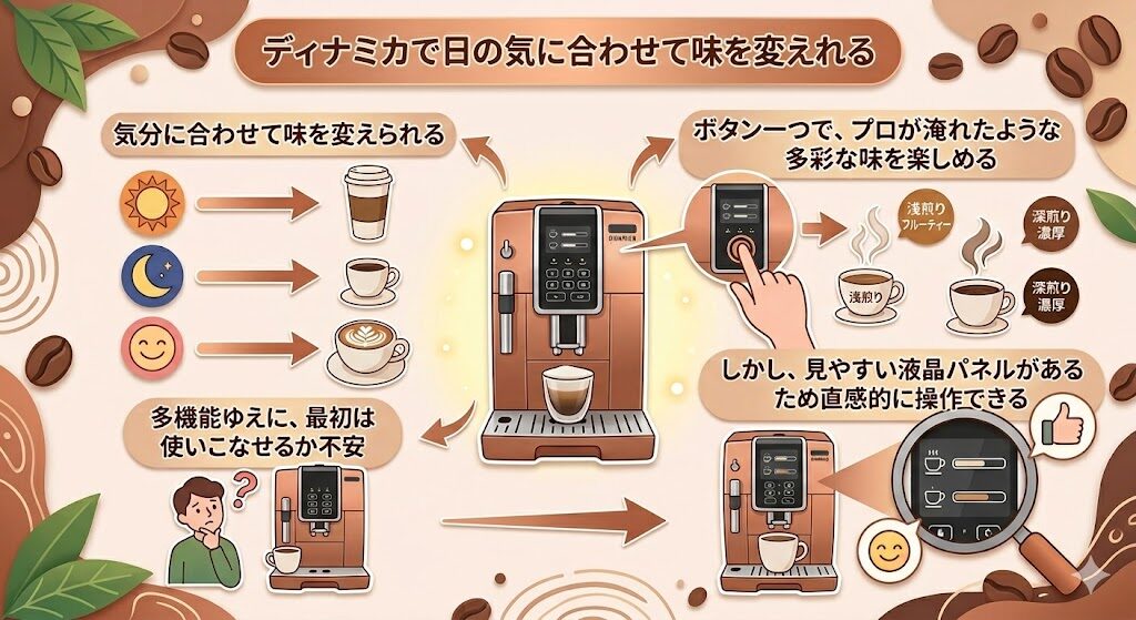ディナミカはその日の気分に合わせて味を変えられる