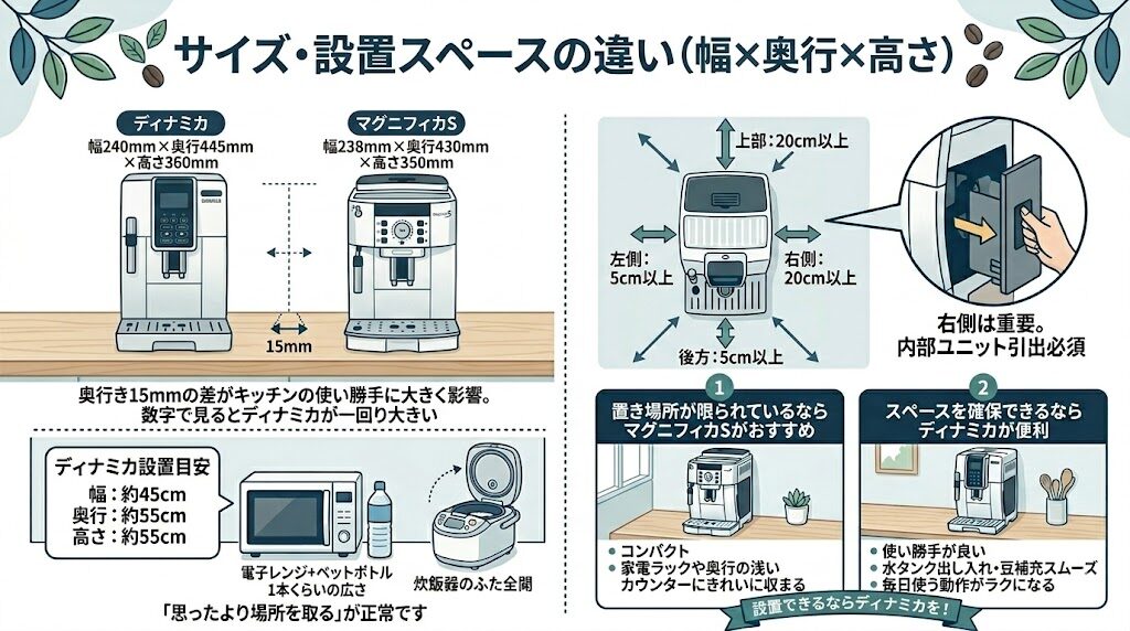 サイズ・設置スペースの違い(幅×奥行き×高さ)