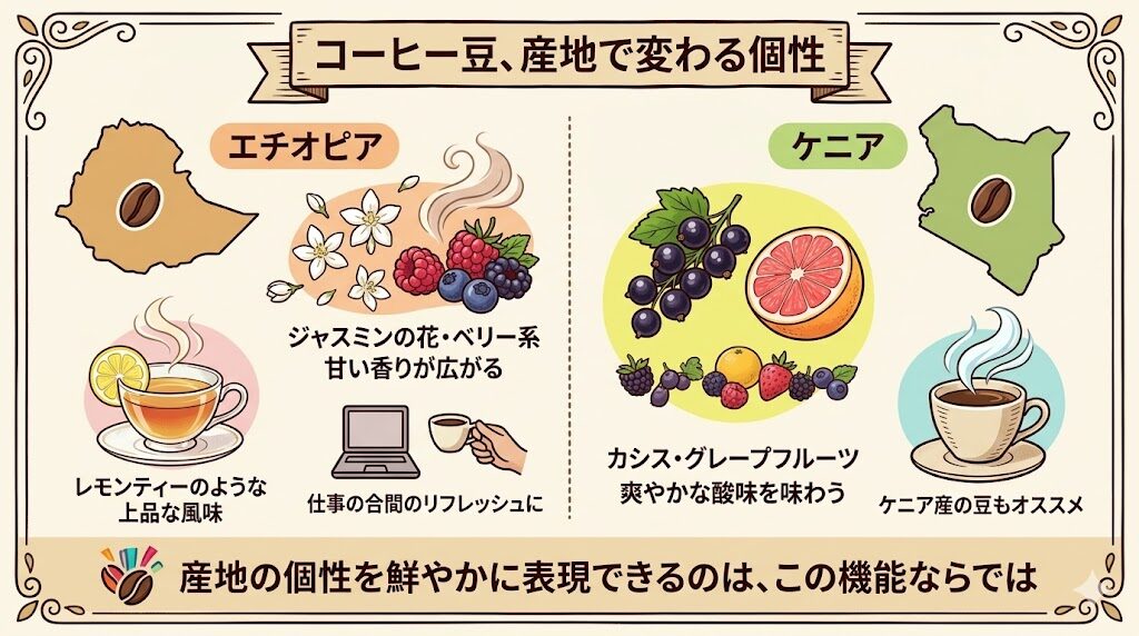 コーヒー豆、産地で変わる個性