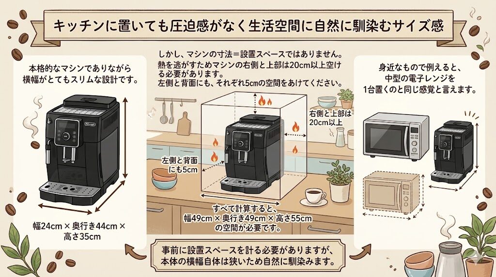 キッチンに置いても圧迫感がなく生活空間に自然に馴染むサイズ感