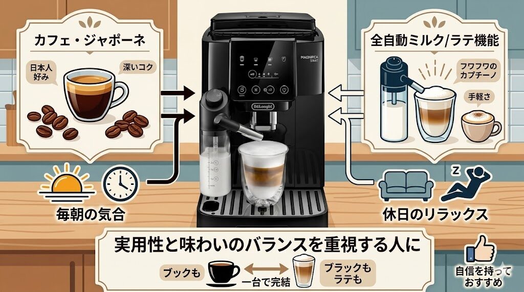 自動ミルクの手軽さと深みのあるジャポーネを両立するなら旧ミルクモデルのECAM22062