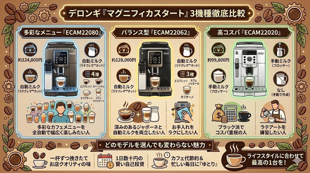 「マグニフィカスタート3機種比較」まとめ